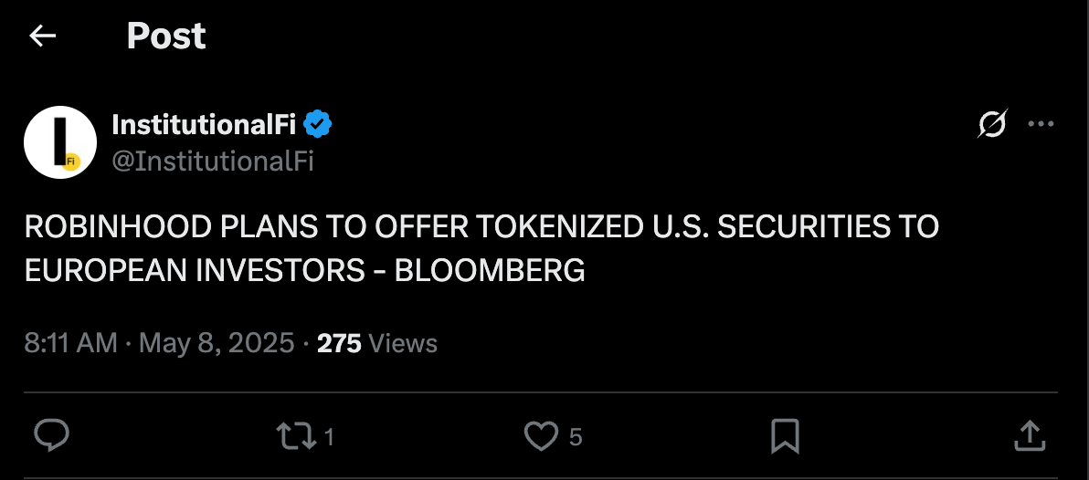 Robinhood joins Juggernauts as Blackrock and JpMorgan as the last tradfi platform that revolves for tokens resources