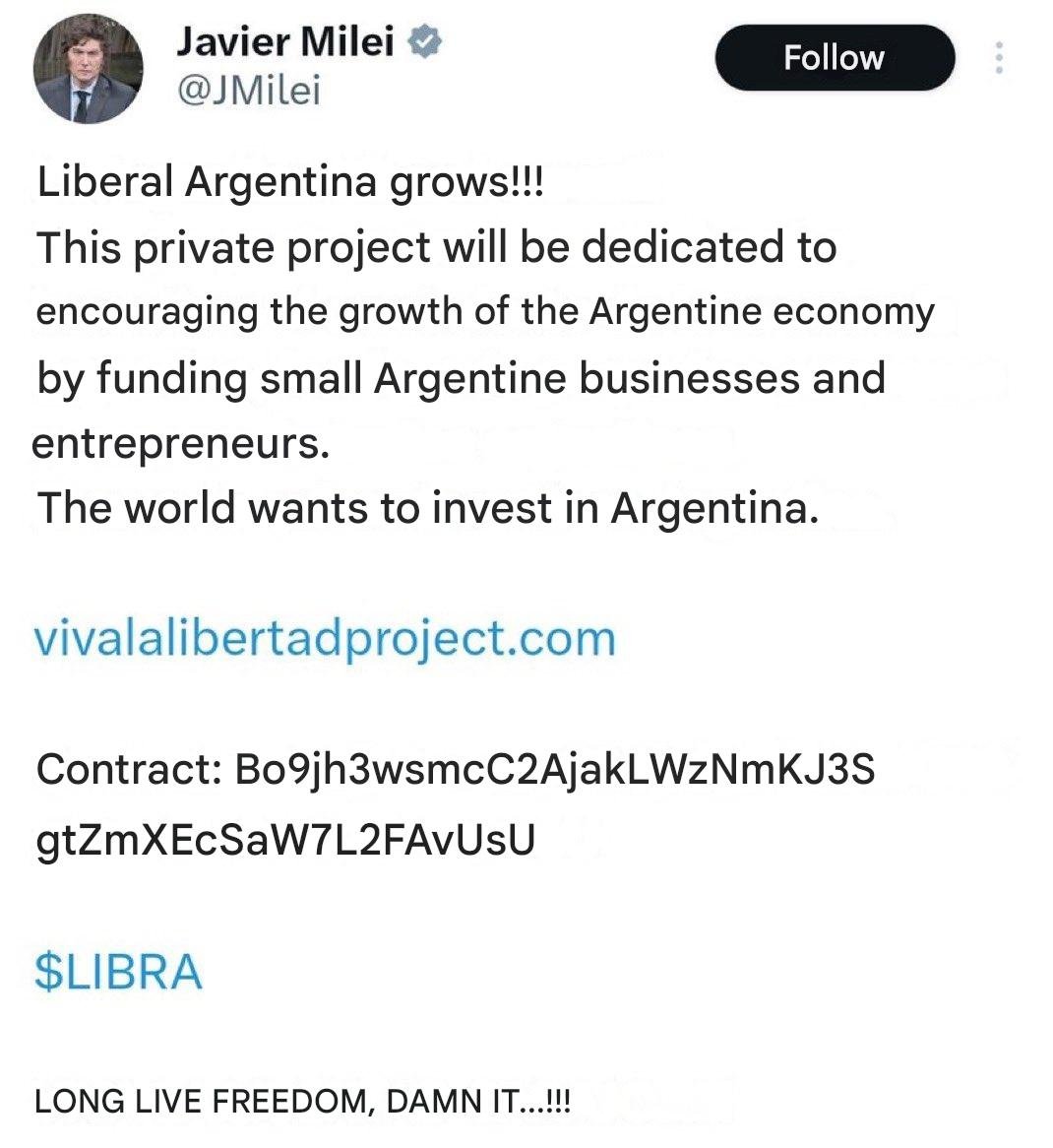 President of Argentina Post Twitter on Libra